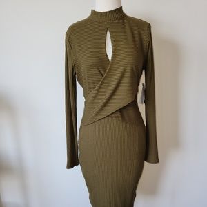 GUESS RIBBED GREEN BODYCON DRESS - NEW WITH TAGS